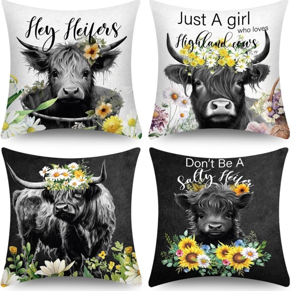 Cow western 18”x18” 4 pack pillow covers - Picture 1 of 4